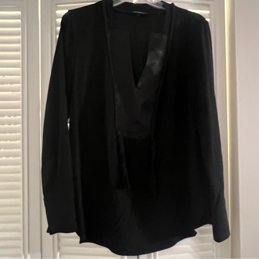 Kobi Halperin Black Robe Trim Tassel Detail Long Sleeve Blouse Size Large